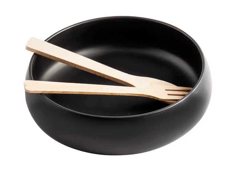 HFA Σαλατιέρα Πορσελάνης Party Time Black Matte Με κουτάλες 28cm