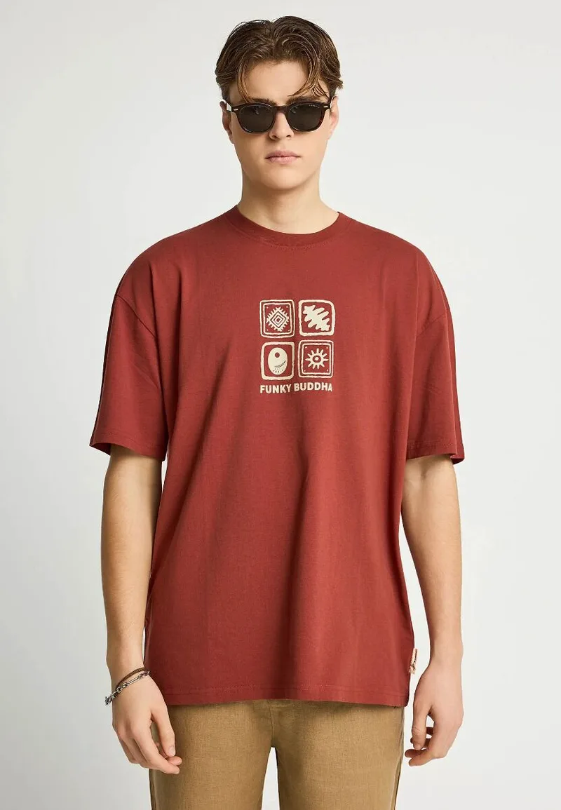 Funky Buddha Ανδρικό Oversized T-shirt FBM013-055-04 Καφέ