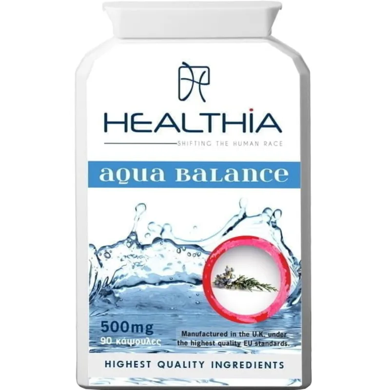 Healthia Aqua Balance 500mg Συμπλήρωμα Διατροφής με Βιταμίνη Β6, Μαγνήσιο & Εκχυλίσματα & Βοτάνων για Αντιμετώπιση της Κατακράτησης Υγρών & την Ισορροπία των Υγρών στο Σώμα 90veg.caps