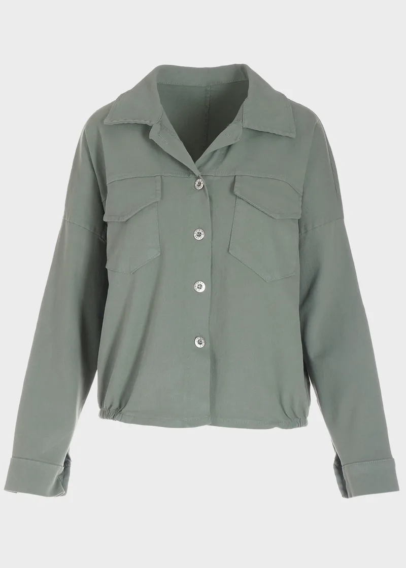 Tζιν jacket μονόχρωμο με κουμπιά ΧΑΚΙ