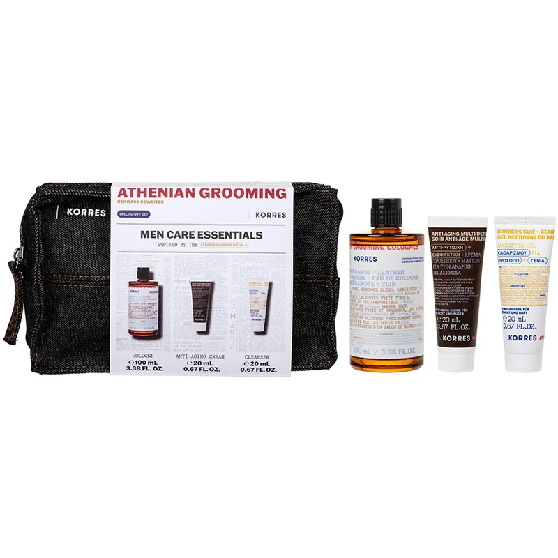 Korres Promo Athenian Grooming Bergamot & Leather Eau de Cologne 100ml & Δώρο Anti-Aging Multi-Defender Recipe 20ml & Δώρο Barber's Face & Beard Cleanser 20ml & Δώρο Νεσεσέρ 1 Τεμάχιο