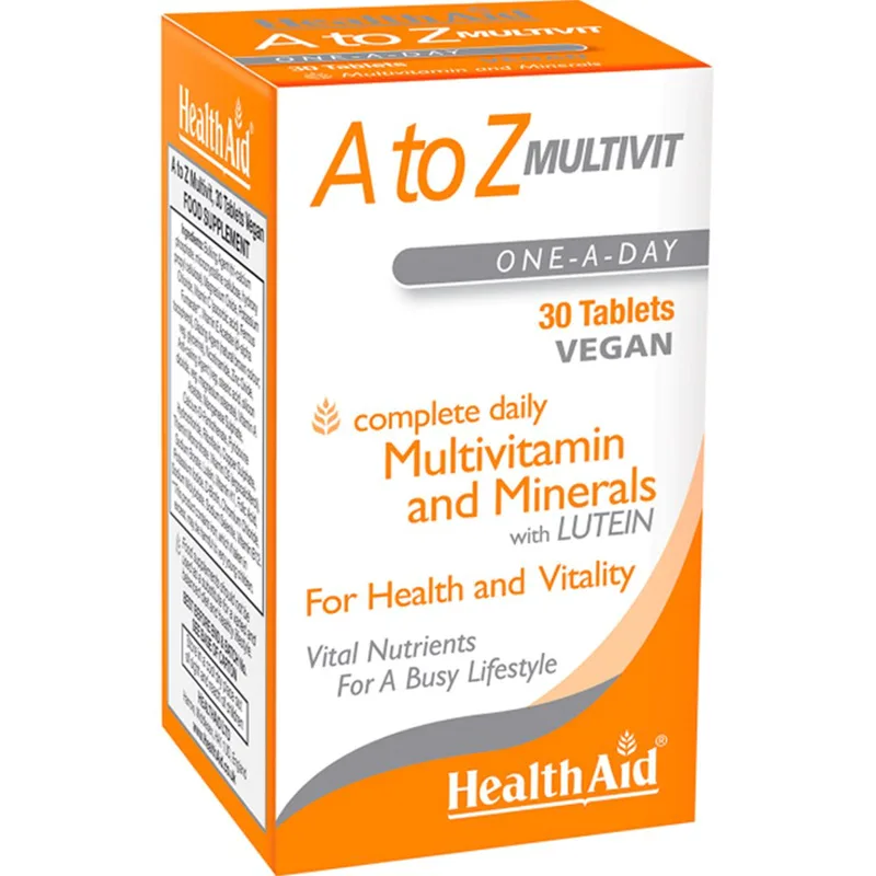Health Aid A to Z Multivitamin & Minerals Συμπλήρωμα Διατροφής Πολυβιταμινών & Μετάλλων για Ενέργεια, Τόνωση & Γερό Ανοσοποιητικό 30tabs