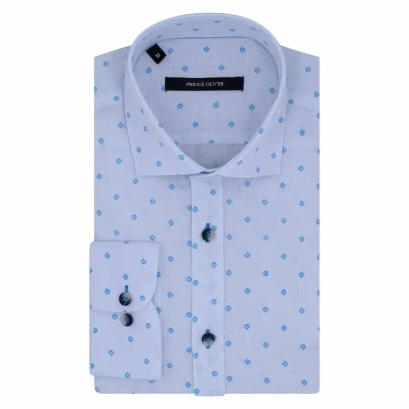 Prince Oliver Πουκάμισο Λευκό με Γαλάζιο Μικροσχέδιο (Modern Fit)