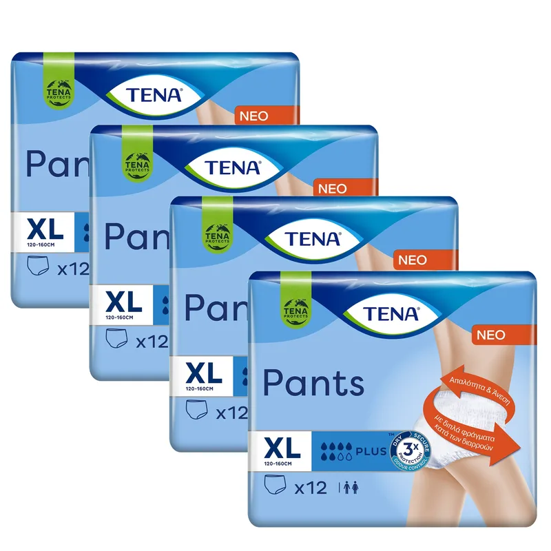 Σετ Tena Pants Plus Unisex Άνετα & Αξιόπιστα Εσώρουχα μιας Χρήσης για Μέτρια προς Βαριά Μορφή Ακράτειας 48 Τεμάχια - XLarge