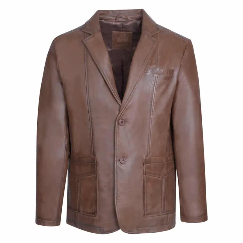 Prince Oliver Δερμάτινο Σακάκι Καφέ 100% Leather (Modern Fit)