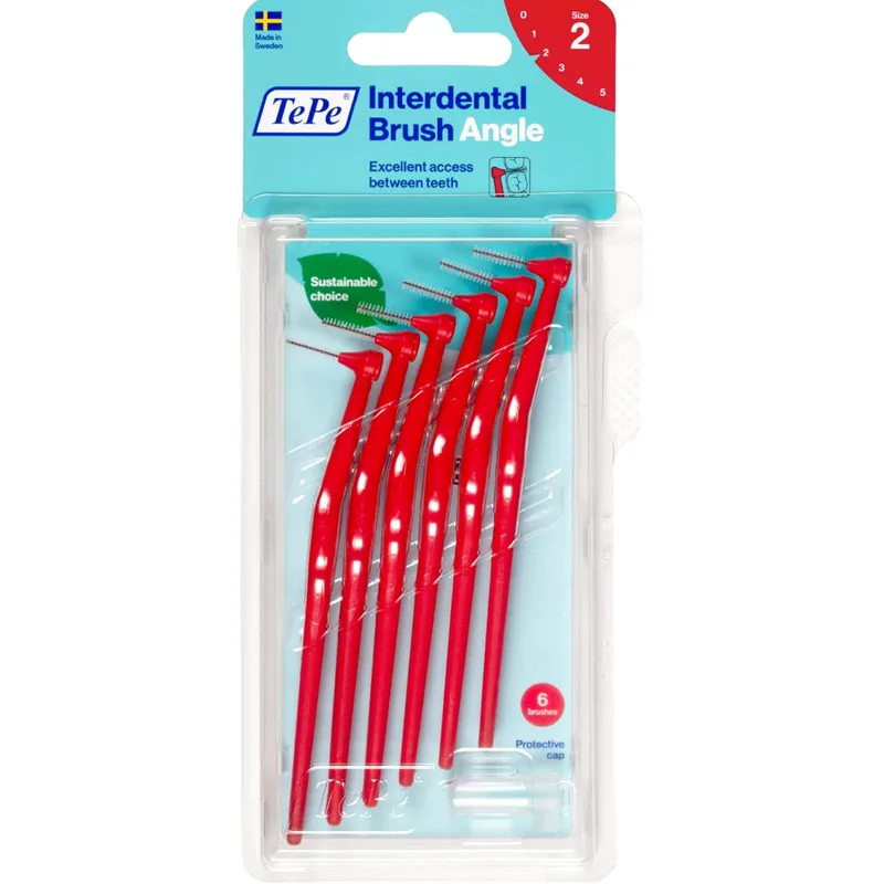 TePe Angle Interdental Brush Angle Μεσοδόντια Βουρτσάκια Καθαρισμού με Μακριά Λαβή & Κεκλιμένη Κεφαλή 6 Τεμάχια - Size 2 (0.5 mm)