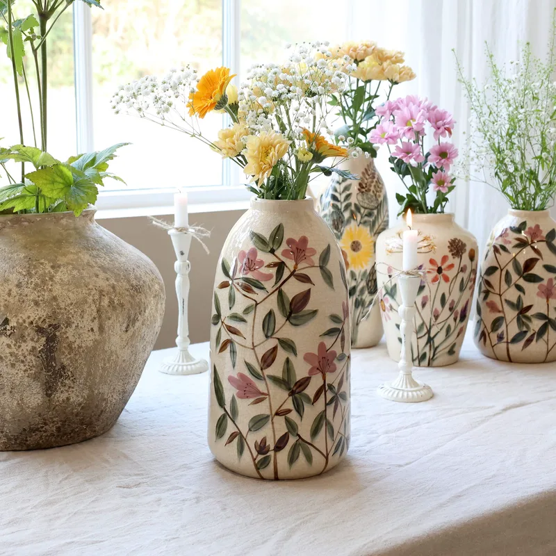 Κεραμικό Βάζο Floral 33Χ18εκ σε χρώμα cream