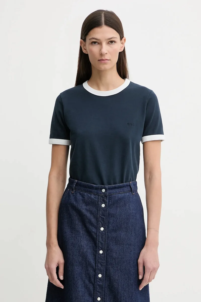 Βαμβακερό μπλουζάκι A.P.C. T-SHIRT CROP MANCHE COURTE CONTRASTÉ