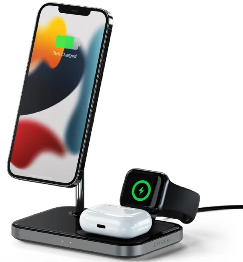 Satechi 3 in 1 Magnetic Wireless Charging Stand - Βάση Ασύρματης Φόρτισης MagSafe για iPhone 16 / 15 / 14 / 13 / 12 / Apple Watch / Airpods - 15W (ST-WMCS3M)