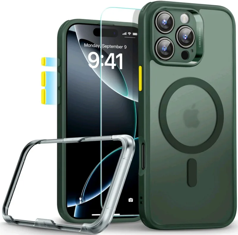 Θήκη & Tempered Glass iPhone 16 Pro Max ESR Classic Pro Set Ανθεκτική με MagSafe / Εναλλάξιμα Κουμπιά & Αντιχαρακτικό Γυαλί Προστασίας Οθόνης - Frosted Green (4894240230138)