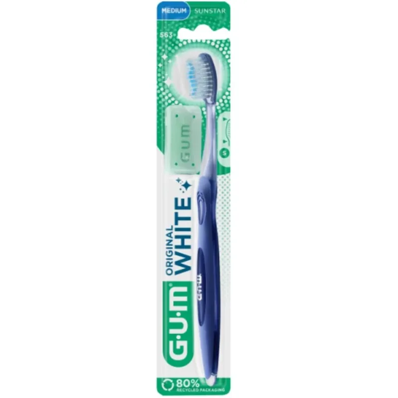 Gum Original White 563 Medium Toothbrush Μέτριας Σκληρότητας Οδοντόβουρτσα για Φυσικά Λευκά Δόντια Κάθε Μέρα 1 Τεμάχιο - Μπλέ