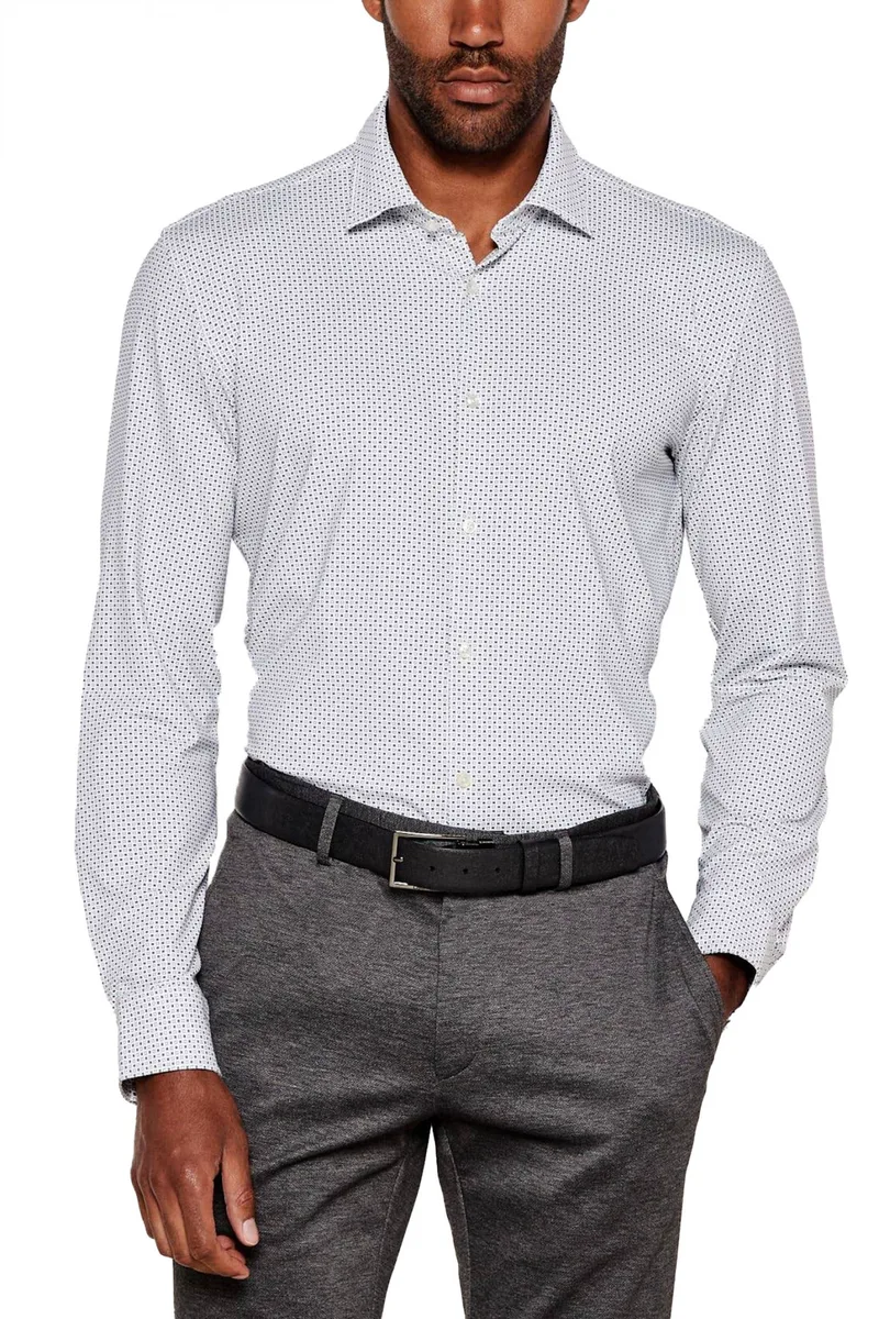 HUGO ΠΟΥΚΑΜΙΣΟ ΜΙΚΡΟΣΧΕΔΙΟ PERFORMANCE SLIM FIT KENNO ΛΕΥΚΟ