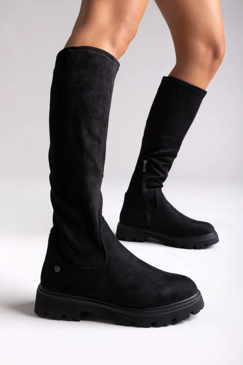 Xti Footwear Suede Stretch Boots - 144393 - Black Suede