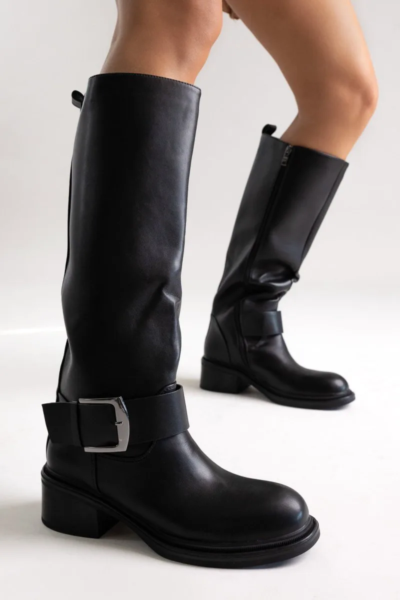 Stephan Boots Large Buckle - C-364 - Black Matte