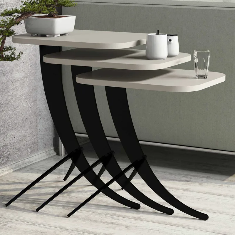 Τραπεζάκια Ζιγκόν (Σετ 3 Τεμαχίων) Pion - Cream 845Hct2844 35x45x60 cm