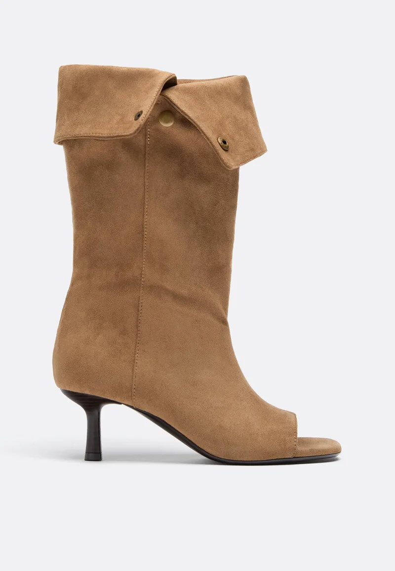 Stradivarius Μποτίνια Peep Toe Slouchy Με Τακούνι Στιλέτο Μπεζ 41