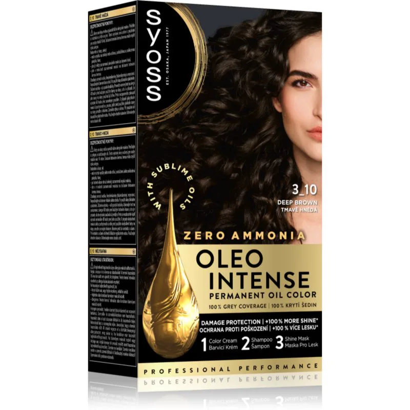Syoss Oleo Intense μόνιμη βαφή μαλλιών με έλαιο απόχρωση 3-10 Deep Brown 1 τμχ