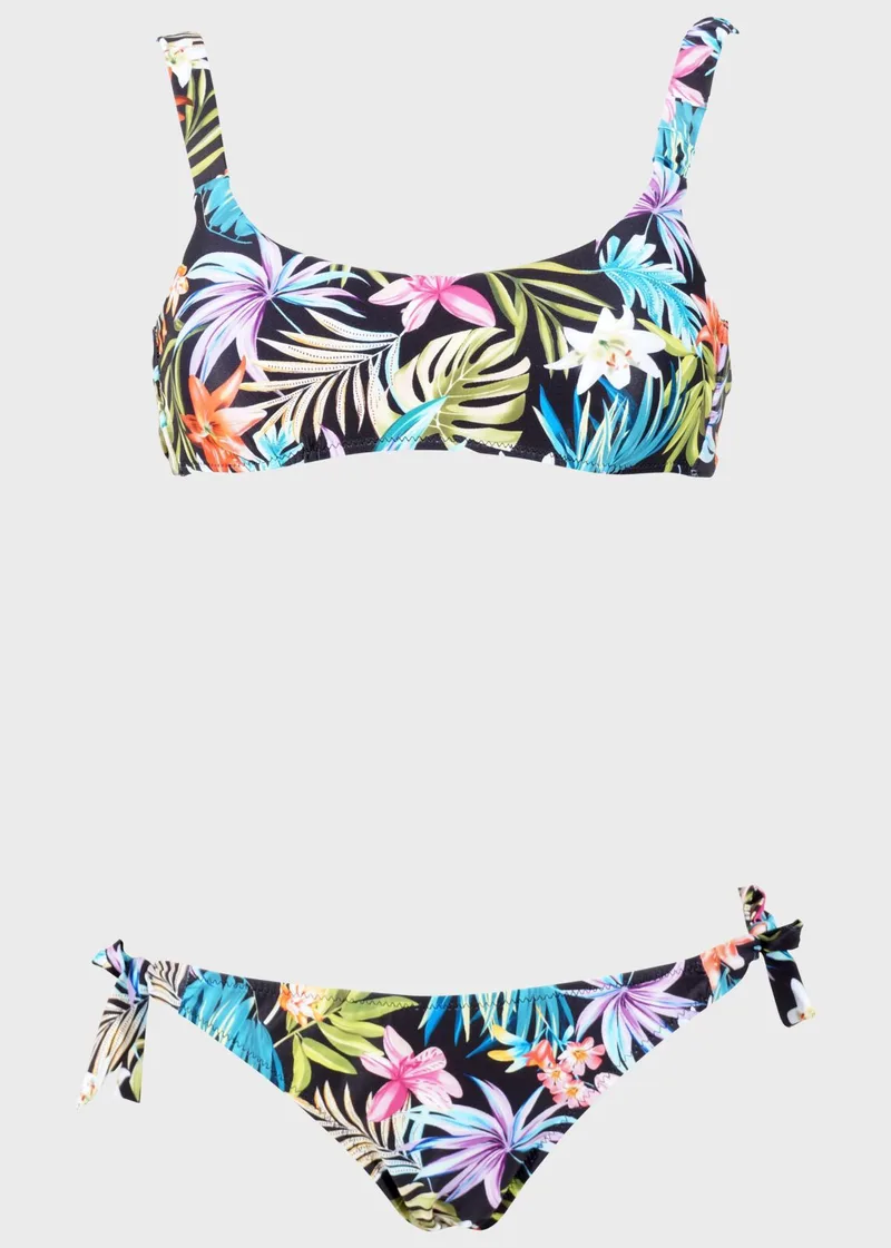 Γυναικείο set μαγιο all print flower αποσπώμενη ενίσχυση bikini κανονική γραμμή. Καλύπτει B Cup ΜΑΥΡΟ