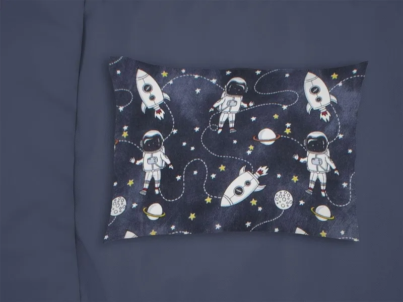 Παιδική Μαξιλαροθήκη Φανελένια Dimcol Galaxy Travel 90 50X70 Blue 100% Cotton