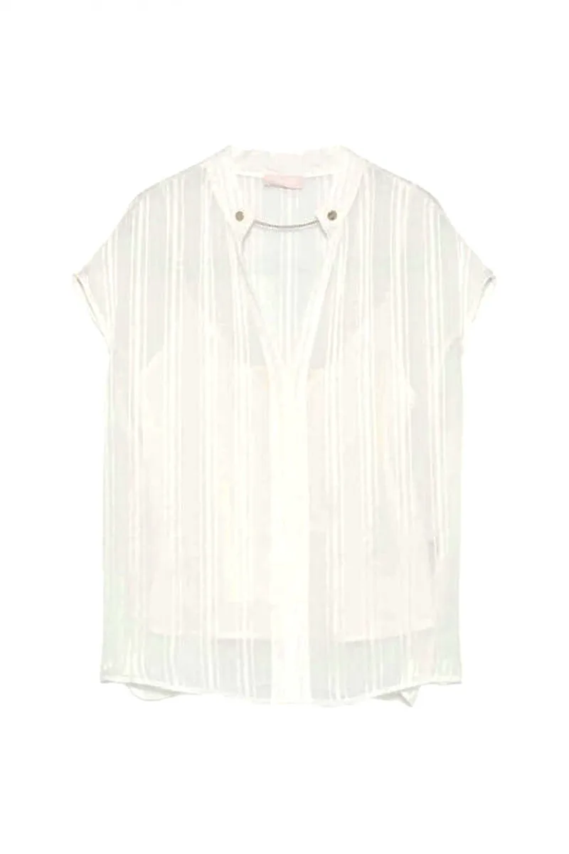 LIU-JO ΜΠΛΟΥΖΑ V-NECK C-THRU ΕΣΩΤΕΡΙΚΟ TOP ΕΚΡΟΥ