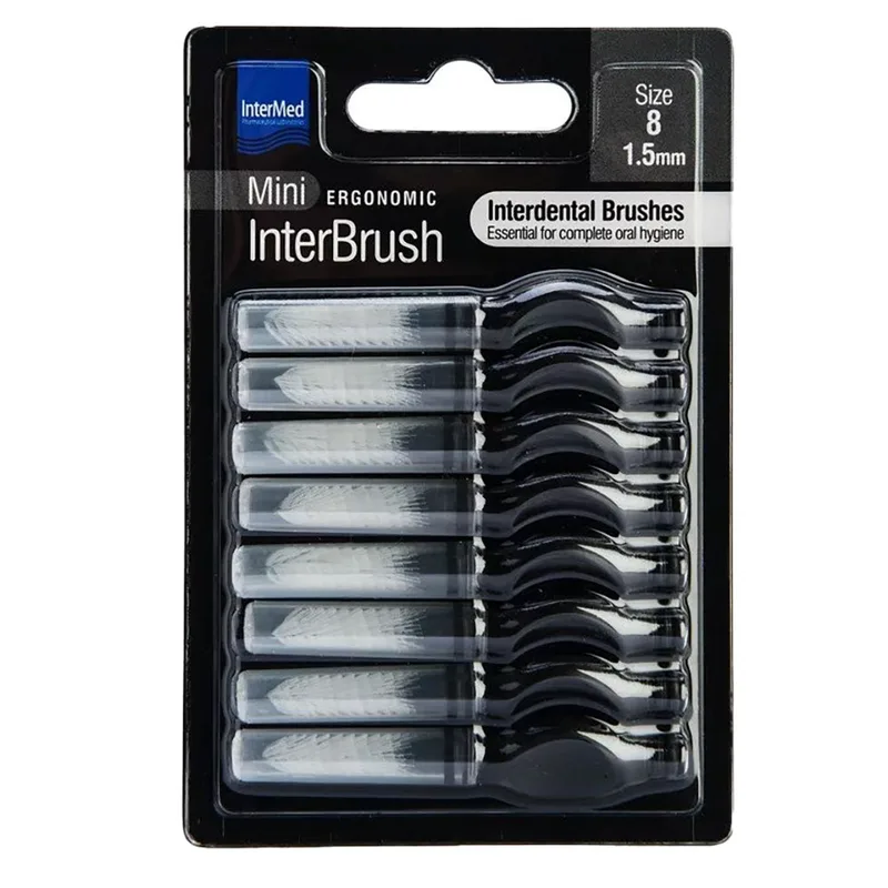 Intermed Ergonomic InterBrush Mini Μεσοδόντια Βουρτσάκια με Λαβή Μαύρα 8 Τεμάχια Size 8 - 1.5mm