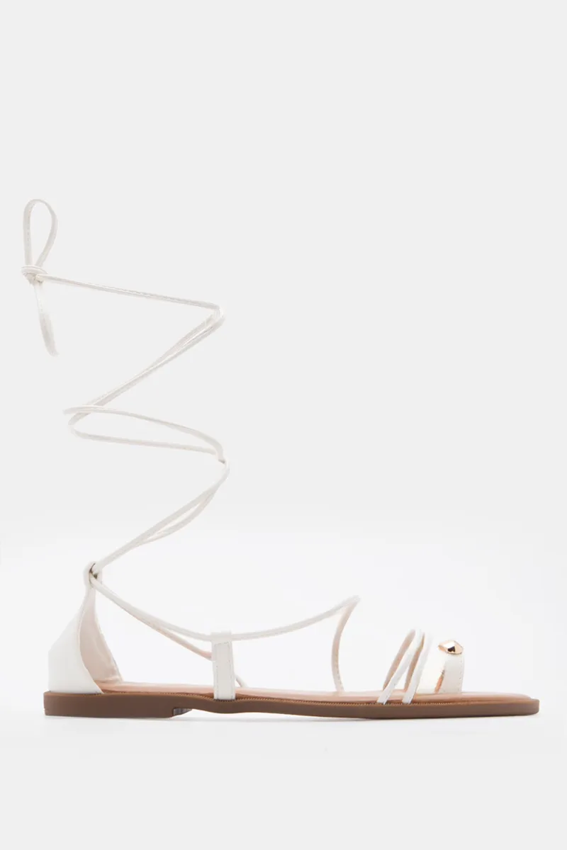LUIGI DESIGN - Flat Σανδάλια Gladiator & Μεταλλική Λεπτομέρεια - Λευκό