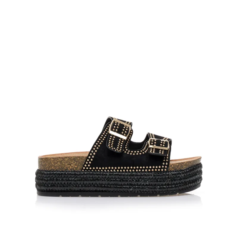 Flatforms μαύρα σουέτ με χρυσά τρουκς ΜΑΥΡΟ