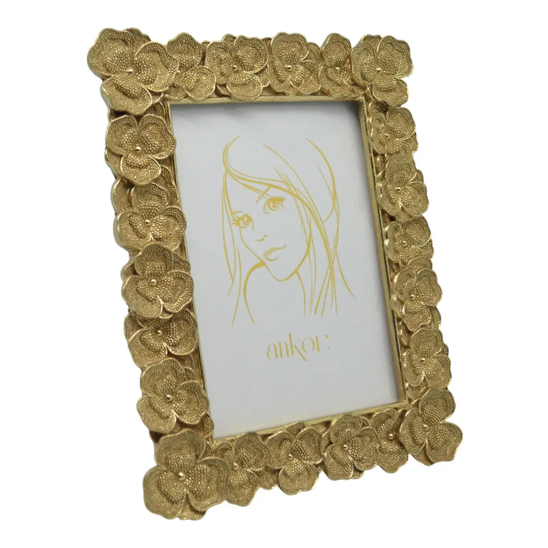 Κορνίζα Με Ανάγλυφα Λουλούδια Χρυσό Polyester 15x20cm ANKOR