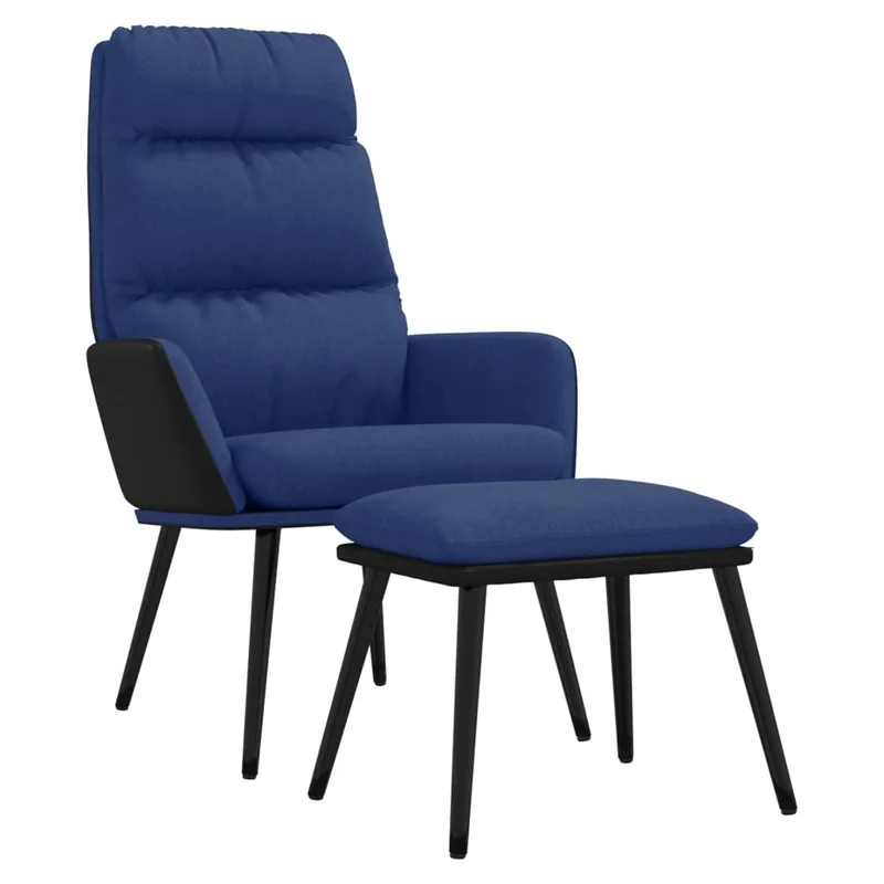 vidaXL Πολυθρόνα Relax Μπλε από Ύφασμα και Συνθετικό Δέρμα με Σκαμπό