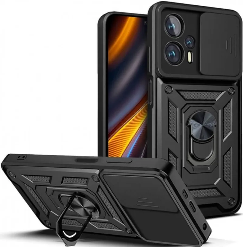 Bodycell Armor Slide - Ανθεκτική Θήκη Xiaomi Poco F5 με Κάλυμμα για την Κάμερα & Μεταλλικό Ring Holder - Black (5206015022074)