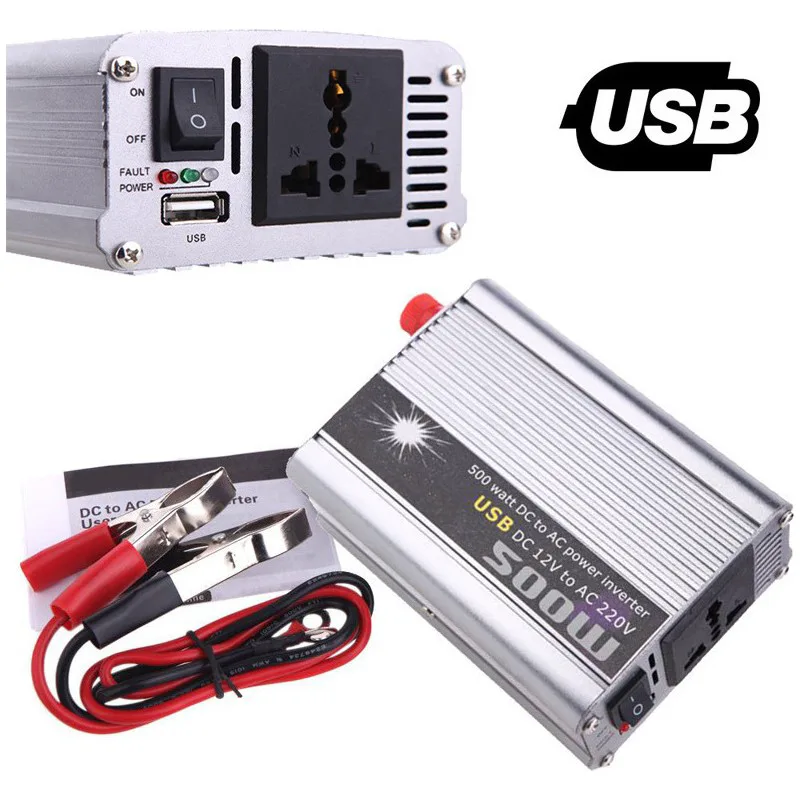 Inverter Μετατροπέας Ισχύος Αυτοκινήτου – Φωτοβολταικών Τροποποιημένου Ημιτόνου DC 12V σε AC 220V 500W με USB – OEM