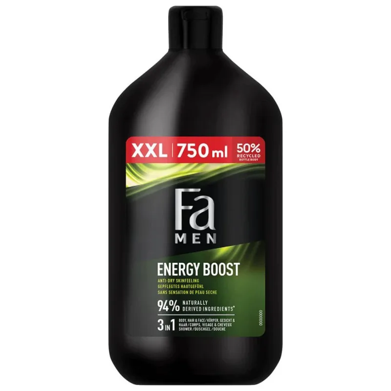 Fa Men Sport Energy Boost 3 in 1 Shower Gel Ανδρικό Αναζοωγονητικό Αφρόλουτρο για Σώμα, Μαλλιά & Πρόσωπο 750ml