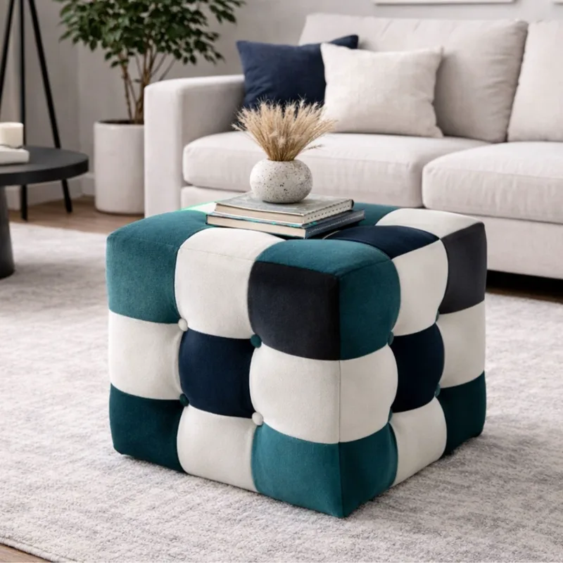 Πουφ Patchwork - White, Dark Blue 606Ryl1103 (42x42x42)