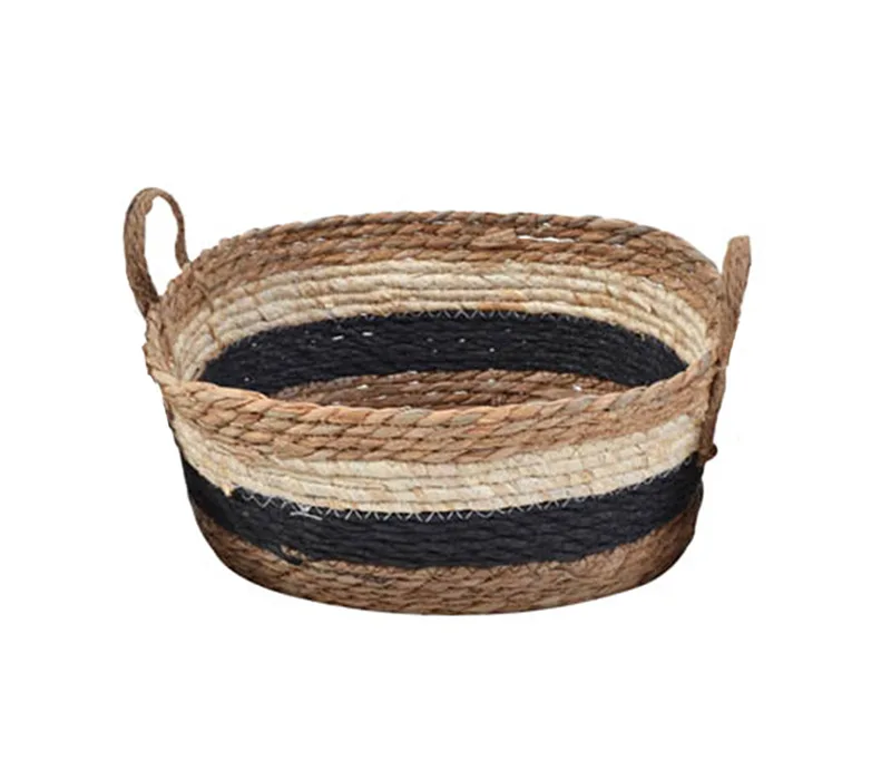 Καλάθι Ψάθα Seagrass Οβάλ Τρίχρωμο Μπεζ 24cm