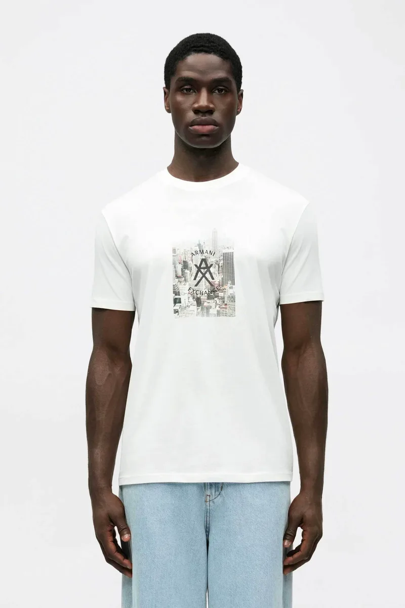 Armani Exchange ανδρικό T-shirt με graphic logo print Regular Fit - XM002214AF10356 Λευκό
