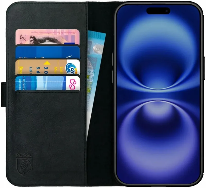 Θήκη Apple iPhone 16 Pro Max - Κόκκινο Deluxe Δερμάτινη Πορτοφόλι - Black (8719246454011)