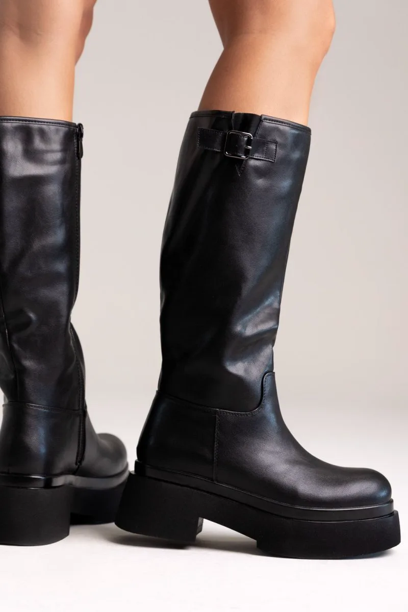 Stephan Platform Boots Block Heel - LQ-150 - Black Matte