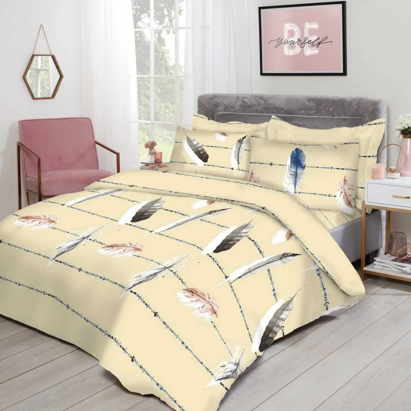 Σετ Σεντόνια Polycotton Υπέρδιπλα 220x240εκ. Εμπριμέ Pluma Yellow 24home (Τύπος κατωσέντονου: Χωρίς Λάστιχο, Ύφασμα: 50% Cotton-50% Polyester, Χρώμα: Κίτρινο , Μέγεθος: Υπέρδιπλα) - 24home.gr - 24-pluma-yellow