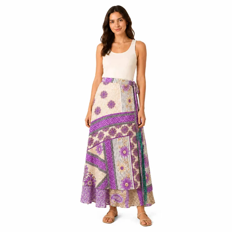 Μακριά Φούστα Boho με Εμπριμέ Σχέδια Μωβ 27433