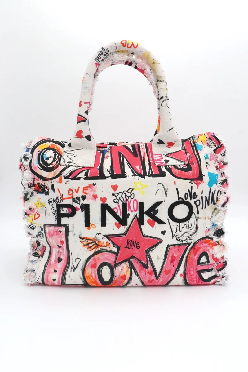 PINKO ΤΣΑΝΤΑ BEACH SHOPPER CANVAS STAMPA ΠΟΛΥΧΡΩΜΗ