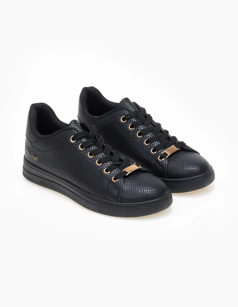 Basic sneakers με χρυσές λεπτομέρειες - Μαύρο-Μαύρο