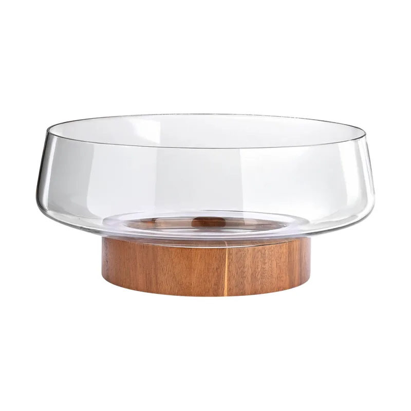 Σαλατιέρα Γυάλινη Με Ξύλινη Βάση Allure 26x16x12,7εκ. Estia 01-36614 (Υλικό: Ξύλο, Χρώμα: Διάφανο ) - estia - 01-36614