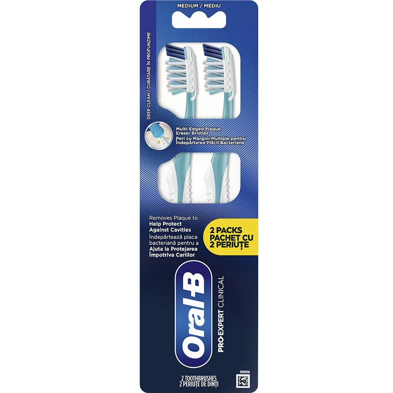 Oral-B Promo Pro Expert Clinical Medium Toothbrush Χειροκίνητη Οδοντόβουρτσα με Μεσαίας Σκληρότητας Ίνες για Αφαίρεση Πλάκας & Προστασία από Κοιλότητες 2 Τεμάχια - Γαλάζιο