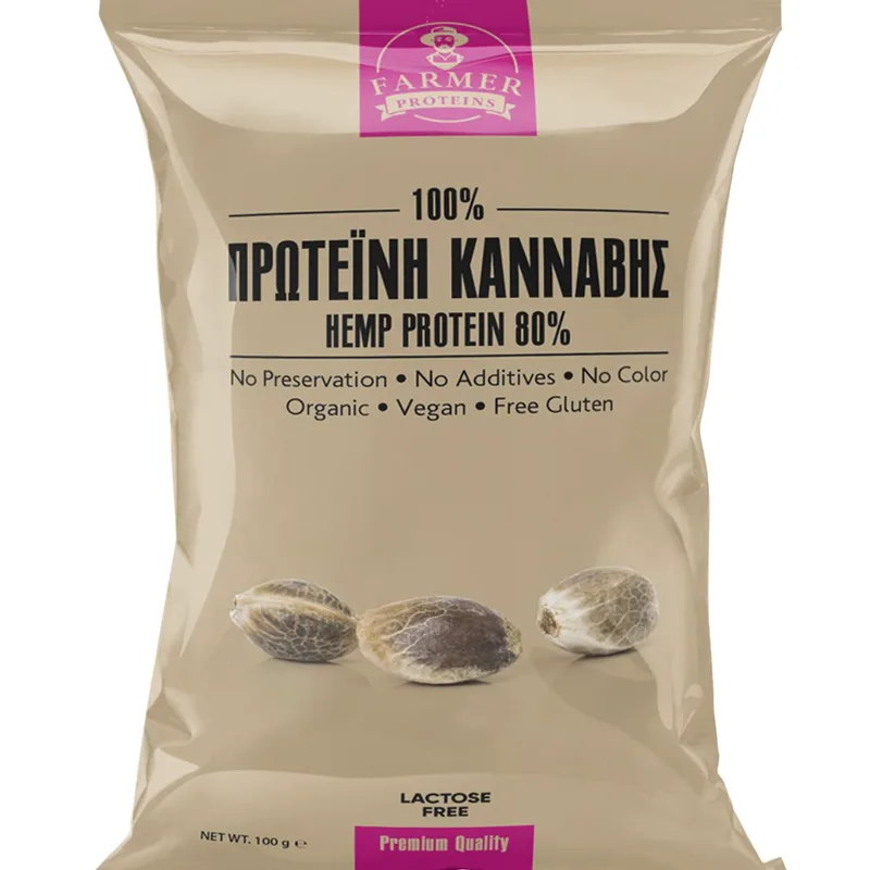 Farmer Proteins Hemp Protein Isolate 80% Συμπλήρωμα Διατροφής Πρωτεΐνης από Σπόρους Κάνναβης Υψηλής Ποιότητας & Βιοδιαθεσιμότητας για Ενίσχυση, Ενέργεια, & Γράμμωση με Οργανικής Προέλευσης Βιταμίνες, Μέταλλα & Αντιοξειδωτικά 100g