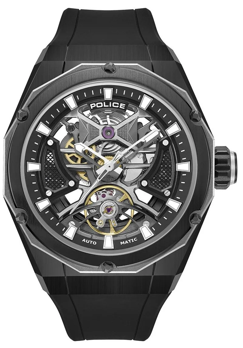 POLICE Dayton Skeleton Automatic - PEWGR0082301, Black case with Black Rubber Strap