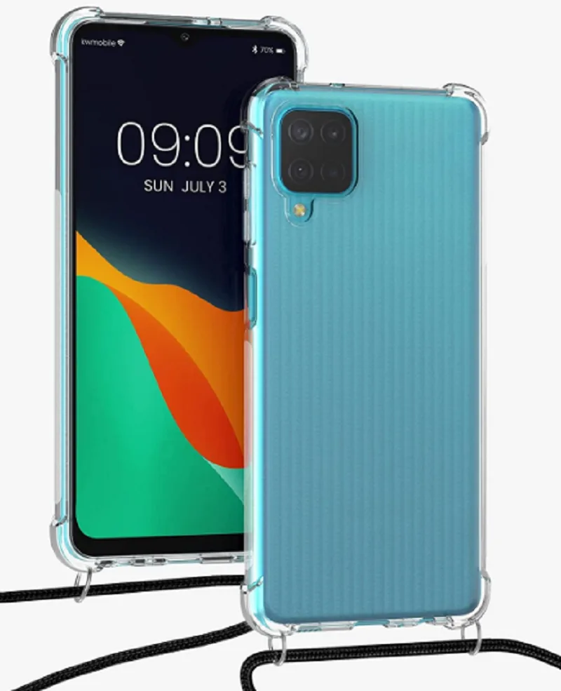 KWmobile Διάφανη Θήκη Σιλικόνης με Λουράκι Λαιμού - Samsung Galaxy M12 - Transparent / Black (56963.01)