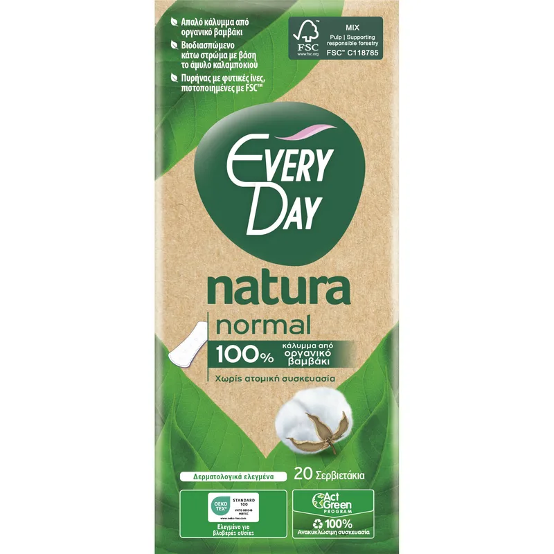 EveryDay Natura Normal All Cotton Ανατομικά Σερβιετάκια με Απαλό Κάλυμμα από Οργανικό Βαμβάκι 20 Τεμάχια