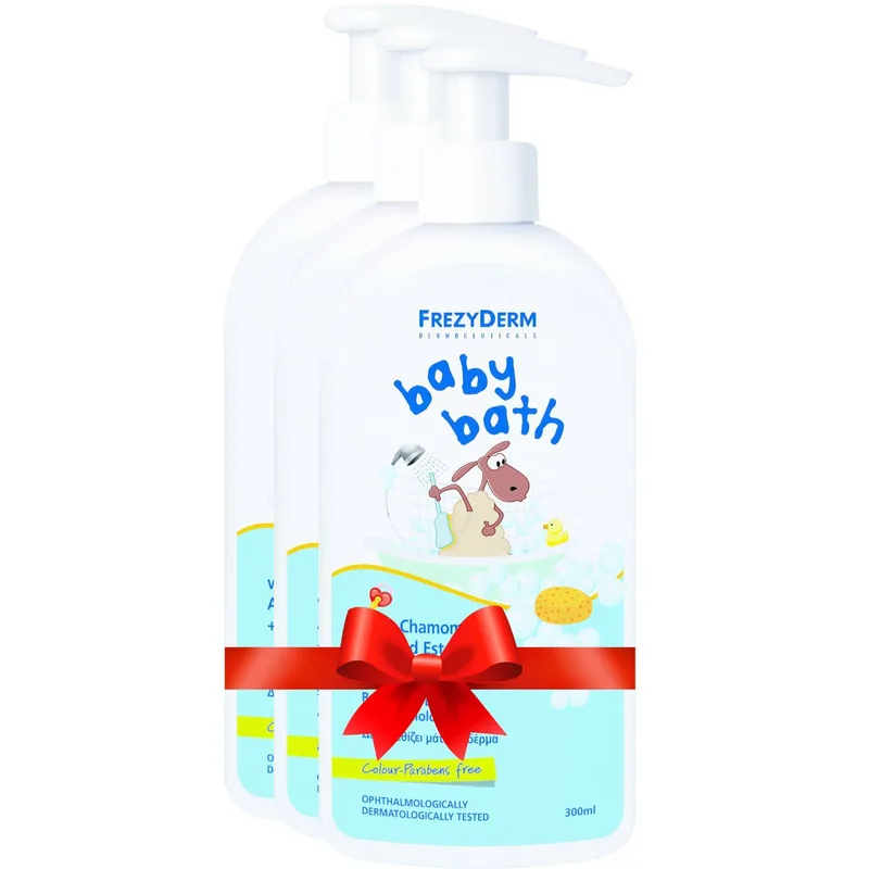 Σετ Frezyderm Baby Bath Βρεφικό Αφρόλουτρο με Χαμομήλι, Εστέρες Αμυγδάλου & Πρωτείνες Σιταριού 3x300ml