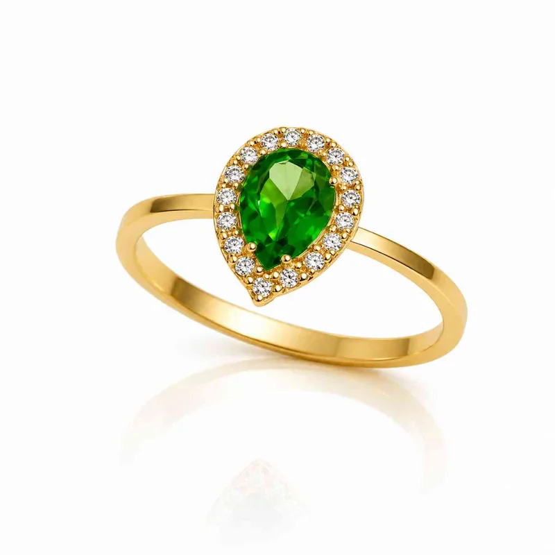 Χρυσό Δαχτυλίδι Ροζέτα Σταγόνα 9Κ – London Green Zircon