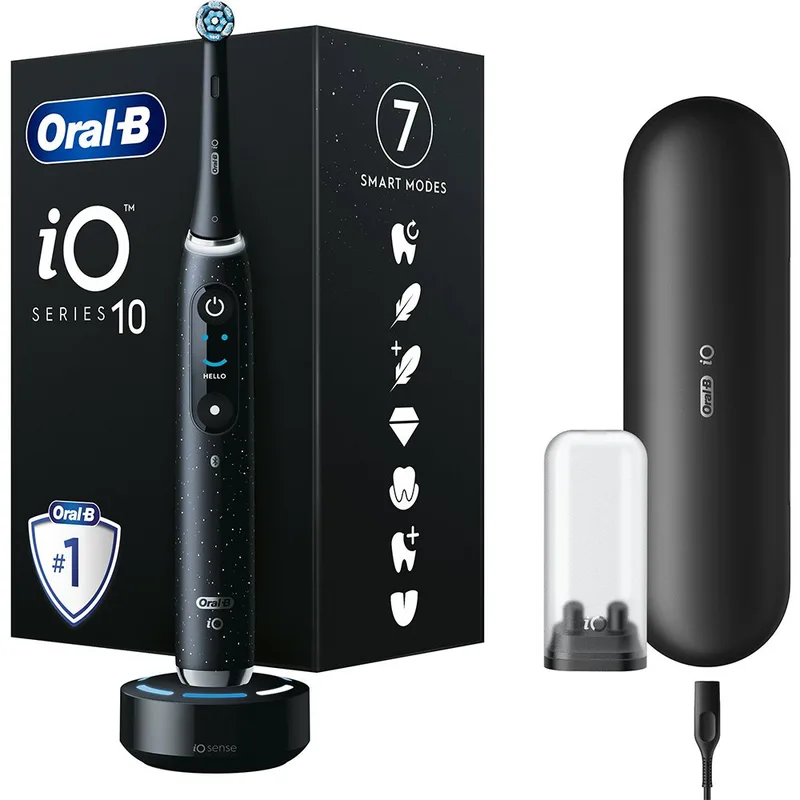 Oral-B iO Series 10 Electric Toothbrush Ηλεκτρική Οδοντόβουρτσα Προηγμένης Τεχνολογίας με 7 Προγράμματα Καθαρισμού, Αθόρυβη Λειτουργία, 3D Teeth Tracking, Διαδραστική Οθόνη & Θήκη Φορτιστή 1 Τεμάχιο - Cosmic Black
